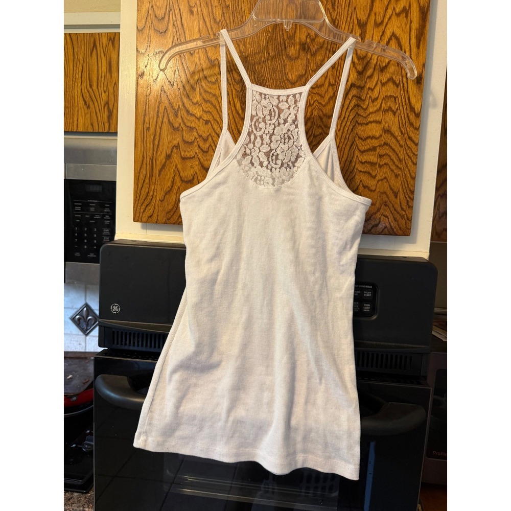 No Boundaries White Ribbed Lace Racerback Tank Top XL 15-17 Floral Detail - Picture 5 of 5